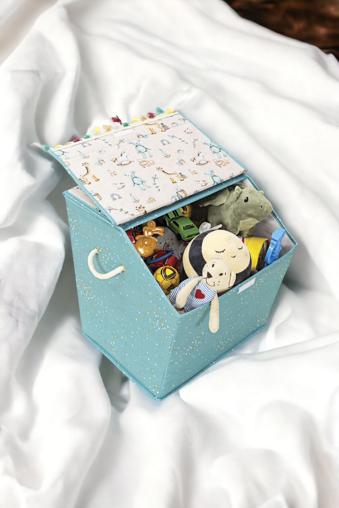 Anne Bebek Kapaklı Saklama Kutusu, Bebek Odası Düzenleyici, 40x38x44cm, Mavi Renk